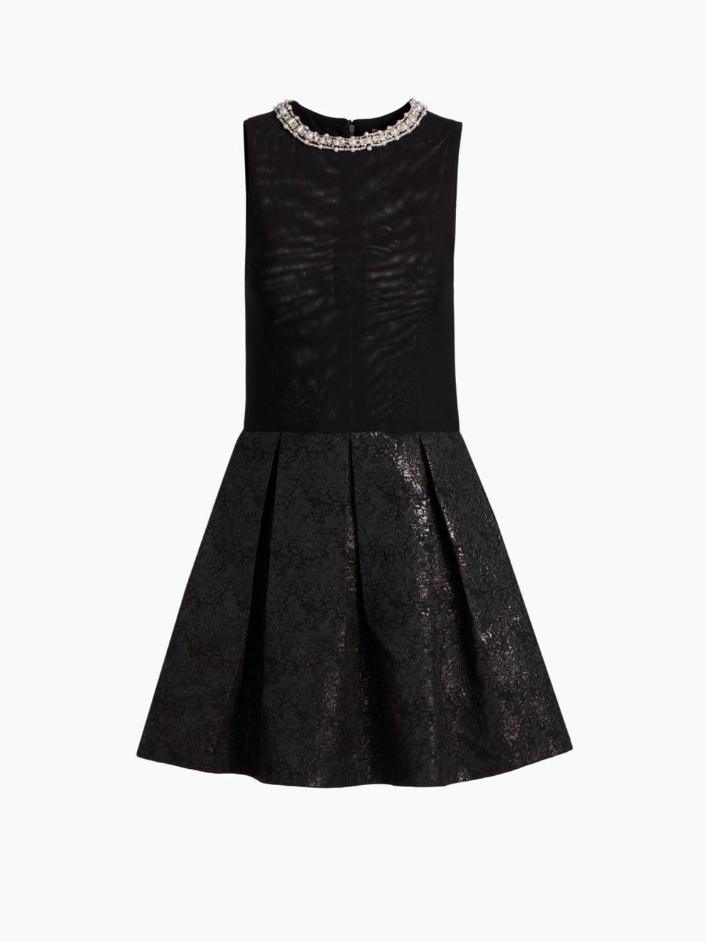 Alice + Olivia Black Jewel-Trim Sleeveless Fit-and-Flare Dress Size 10